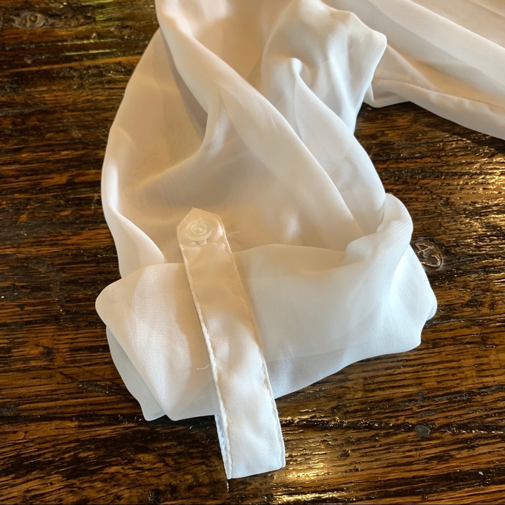 Half button up sheer top blouse career XL roll tab - Picture 12 of 12